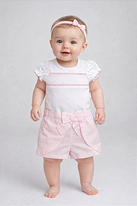 Conjunto Fem Body Bordado e Short Maquinetado Rosa M - Anjos Baby