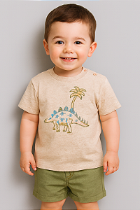 Conjunto Masc Camiseta Dinossauro e Bermuda Verde  - Anjos Baby