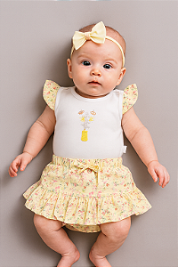 Conjunto Fem Body e Short Amarelo Florido M - Anjos Baby