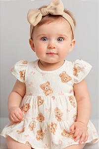 Vestido em Malha Anarruga Ursinhos M - Anjos Baby