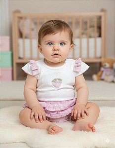 Conjunto Fem Body Anarruga e Short Babado Xadrez P - Anjos Baby