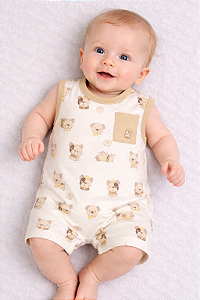 Macacão Curto Masc Suedine Cachorrinhos M - Anjos Baby