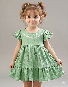 Vestido Anarruga Verde Bordado  - Anjos Baby