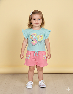 Conjunto Fem Blusa Amigas e Short Rosa C/ Detalhes 01 - Jaca Lelé