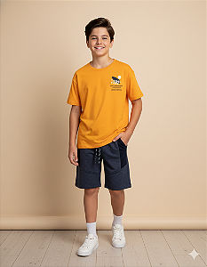 Conjunto Masc Camiseta Laranja Surf e Bermuda Azul 12 - Jaca Lelé