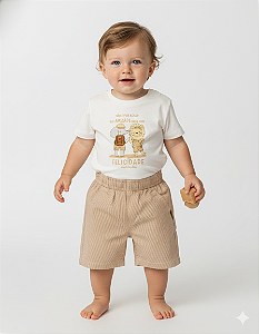 Conjunto Masc Camiseta Branca Amizade e Bermuda Listrada - Nini e Bambini