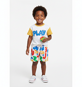 Conjunto Masc Camiseta Play e Bermuda Colorida 01 - Nini e Bambini