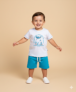 Conjunto Masc Camiseta Tubarão e Bermuda Azul 01 - Nini e Bambini