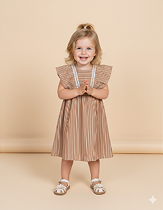 Vestido Manga Ampla Marrom Fio Tinto 02 - Nini e Bambini