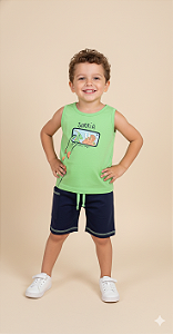 Conjunto Masc Regata Verde Sorria e Bermuda Azul - Jaca Lelé