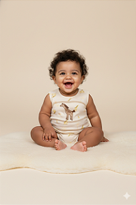 Macacão Curto Masc Bordado Girafas M - Nini e Bambini