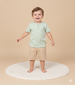 Conjunto Masc Camiseta Verde e Bermuda Bege 02 - Nini e Bambini