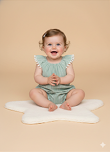 Macacão Curto Fem Manga c/ Pompom Verde M - Nini e Bambini