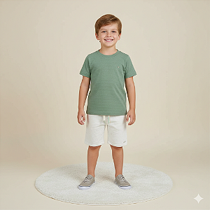 Conjunto Masc Camiseta Verde e Bermuda Areia Neo Mint - Grow Up