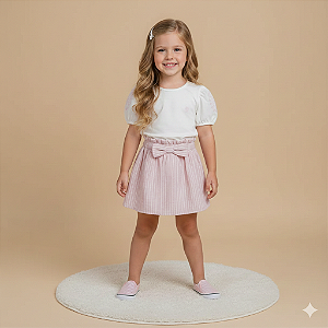 Conjunto Bata Creme e Short Rosa Romantique - Grow Up
