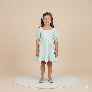 Vestido C/ Laço Xadrez Flower Verde - Grow Up
