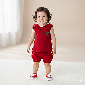 Conjunto Fem Blusa Cereja e Short Celebrate Vermelho - Grow Up