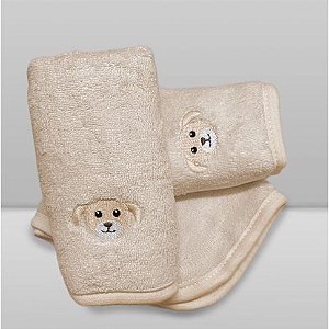 Kit Paninho de Boca Laço Bebê Babitas Bordado Cão Bege - Laço Bebê