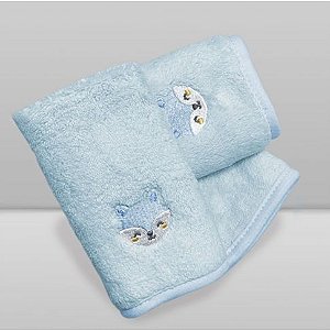 Kit Paninho de Boca Laço Bebê Babitas Bordado Raposa Azul - Laço Bebê