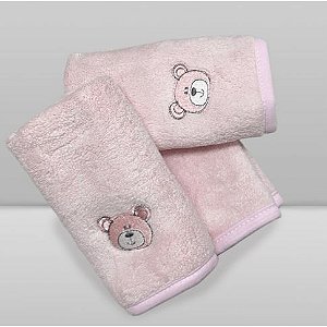 Kit Paninho de Boca Laço Bebê Babitas Bordado Urso Rosa - Laço Bebê