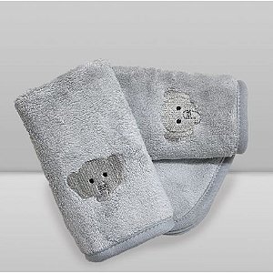 Kit Paninho de Boca Laço Bebê Babitas Bordado Elefante Cinza - Laço Bebê