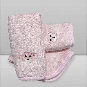 Kit Paninho de Boca Laço Bebê Babitas Bordado Cão Rosa - Laço Bebê