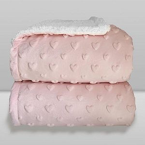 Cobertor Plush Com Sherpa Hearts Rosa - Laço Bebê