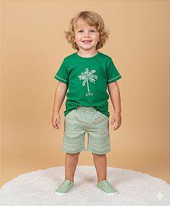 Conjunto Camiseta Verde Coqueiro e Bermuda Listra 02 - Nini e Bambini