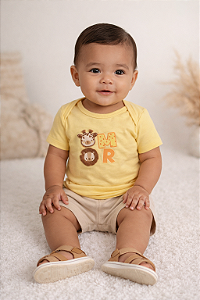 Conjunto Masc Body Amor Amarelo e Bermuda Bege M - Nini e Bambini