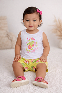 Conjunto Fem Regata Branca e Short Tactel Verde 01 - Jaca Lelé