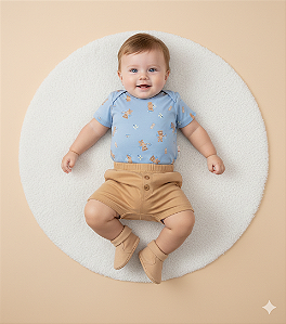 Conjunto Masc Body Azul e Bermuda Marrom Ursinho M - Nini e Bambini