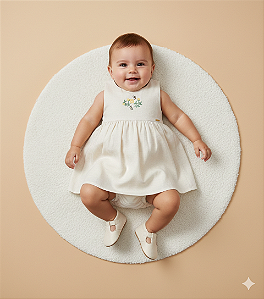 Vestido C/ Body Linho Flores e Abelhas M - Nini e Bambini