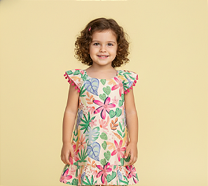 Vestido Estampado Mangas C/ Pompom 02 - Jaca Lelé