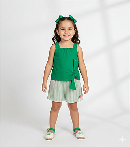 Conjunto Fem Regata Laço e Short Verde 02 - Nini e Bambini