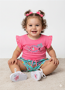Conjunto Fem Blusa Rosa Preserve e Short Estampado 01 - Nini e Bambini