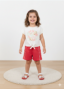 Conjunto Fem Blusa Off White e Short Rosa 02 - Jaca Lelé