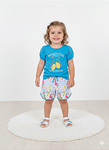 Conjunto Fem Blusa Azul Momentos e Short Tactel 01 - Jaca Lelé