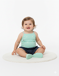 Conjunto Fem Body Abelinhas e Short Jeans M - Nini e Bambini