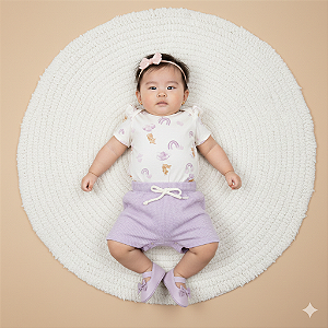 Conjunto Fem Body Coelhinhos e Short Lavanda M - Nini e Bambini