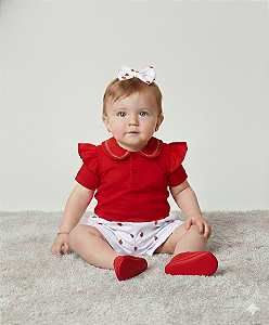 Conjunto Fem Body Vermelho e Short Bordado Maçãs M - Nini e Bambini