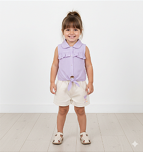 Conjunto Fem Blusa C/ Gola e Bermuda Sarja 02 - Nini e Bambini