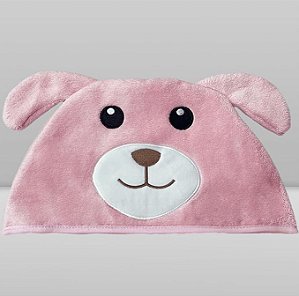 Toalha de Banho c/ Capuz Power Sec Cão Rosa - Laço Bebê