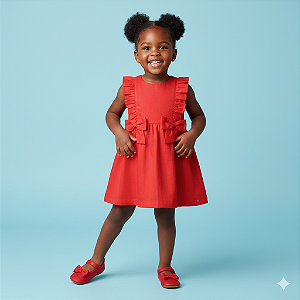 Vestido Vermelho Frente C/ Babados e Laço - Bibe