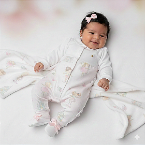 Saída Maternidade Off White C/ Gola Bordada Princesas - Bibe