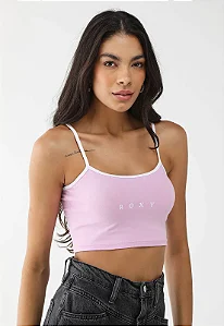 Regata Cropped Roxy Ajustada Logo Rosa