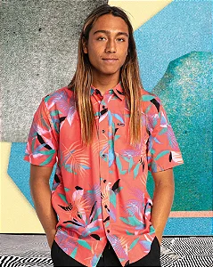 Camisa Volcom Leaf Spray Woven Lava Rock Red