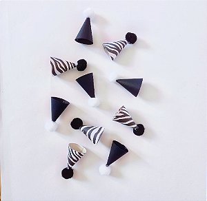 Mini Chapeuzinho - Animal Print/Zebra - Pompom Preto e Branco - P