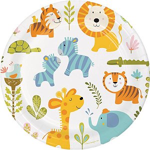 Prato de Papel Safari Baby 18cm – Kit com 10 Unidades | Tema Safari, Floresta e Animais para Festas Infantis