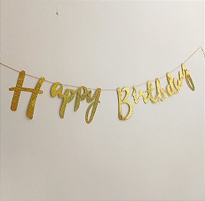 Varal Decorativo -  Happy Birthday - Dourado Holográfico - Und