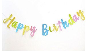 Varal Decorativo - Happy Birthday - Colorido c/ Glitter - Und